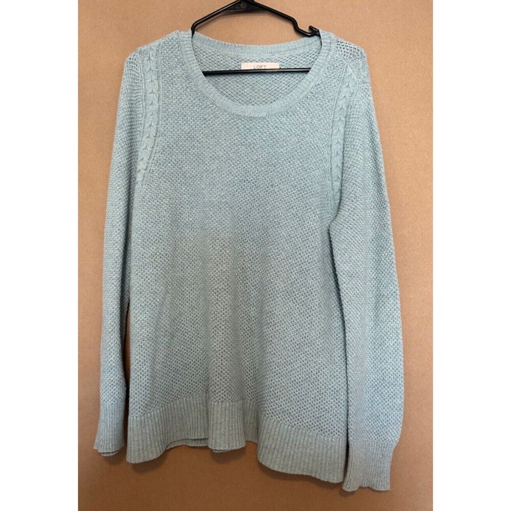 Loft Womens Sweater Large Green pullover stretch knit cable